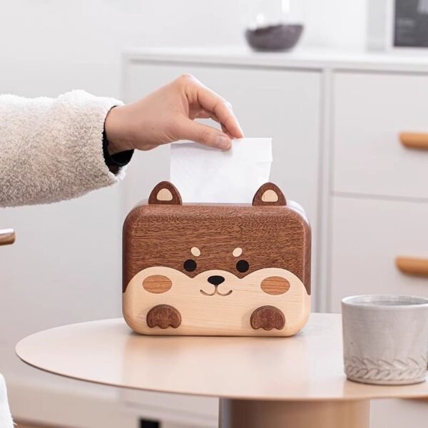 Shiba Inu Walnut Tissue Box